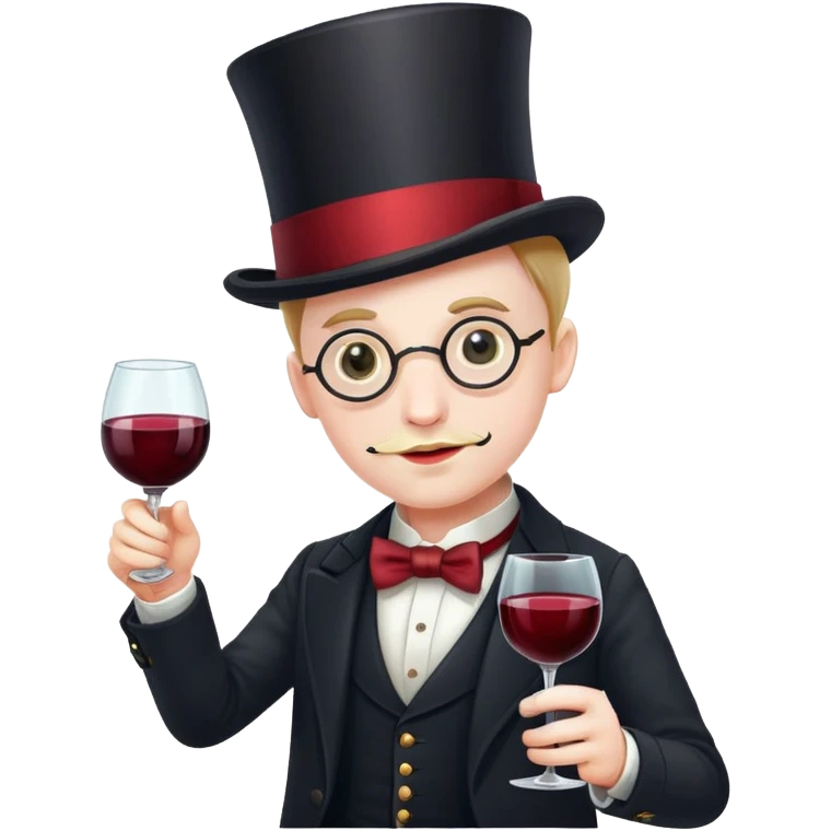 pseudo-intellectual man with monocle, top hat, holding glass of wine emoji
