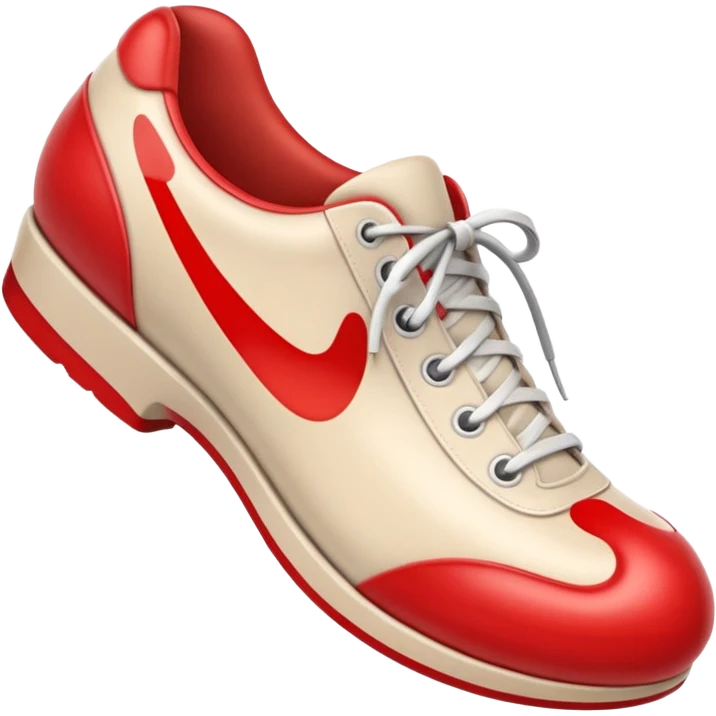 3D Apple-style emoji of a shoe with a foot inside, stepping and showing a clear shoe print below. and leg







 emoji