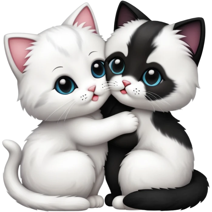Two cute cats kissing. One of them is white, and another one is black emoji