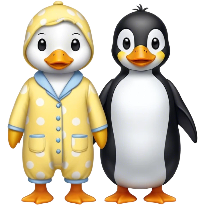 Yellow duck and penguin in pajamas emoji