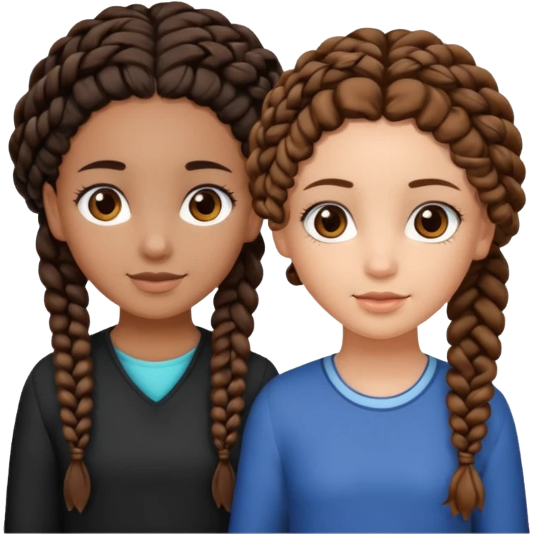 2 girl best friends. One is black with braids and brown eyes. One is white with curly brown hair with brown eyes.  emoji