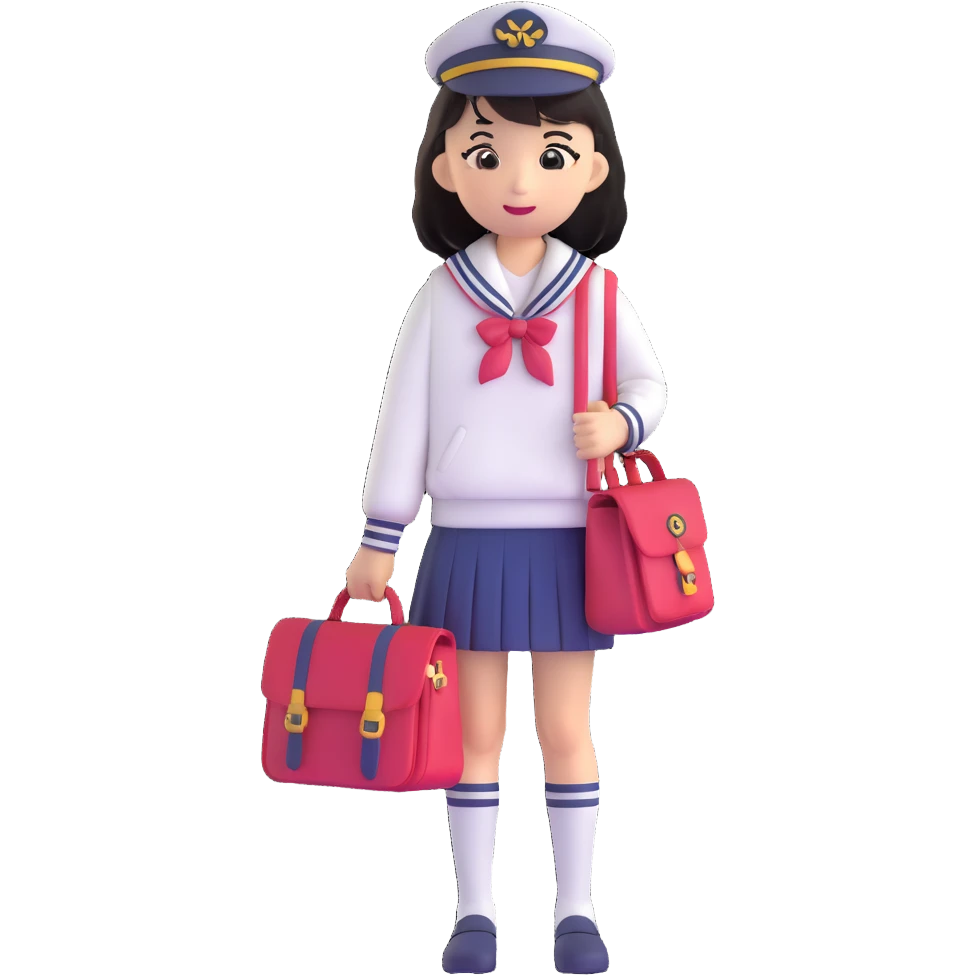 Cute Japanese female high school student in sailor uniform carrying a school bag emoji