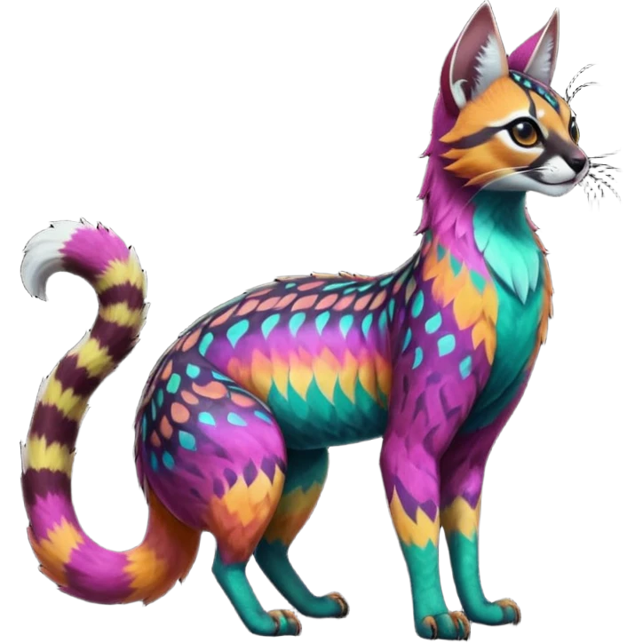 dark fruity glorious iridescent divine exotic cool beautiful beautiful fantasy-caracal-civet-genet-sergal-vernid-Gryphon-Cacomistle-Trico-oncilla-animal-Fakémon-hybrid-fursona (full body) emoji