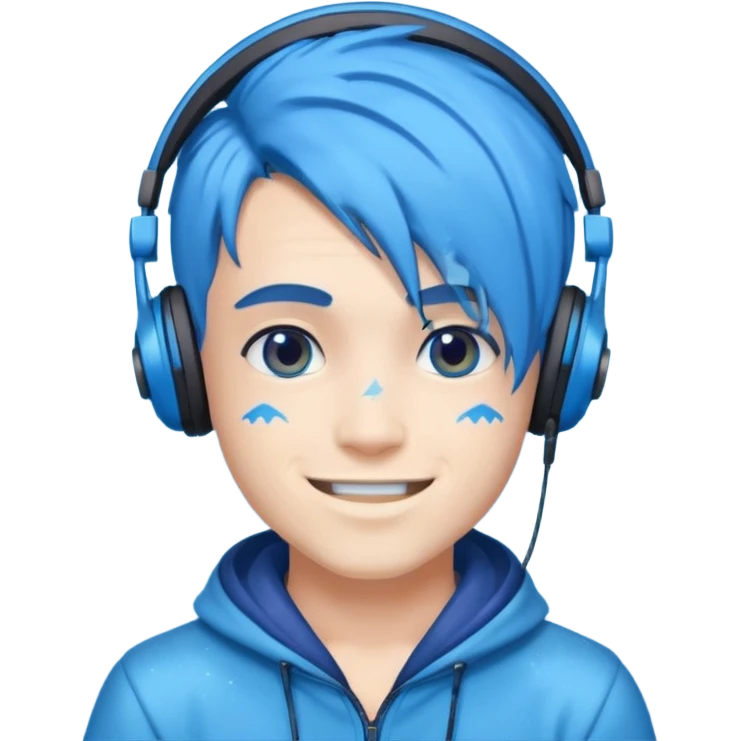 glitter blue gamer boy happy blue hair emoji