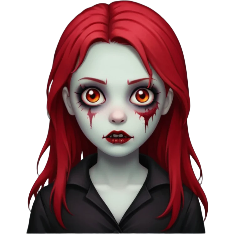 zombie girl with black and red hair long and goth style emoji