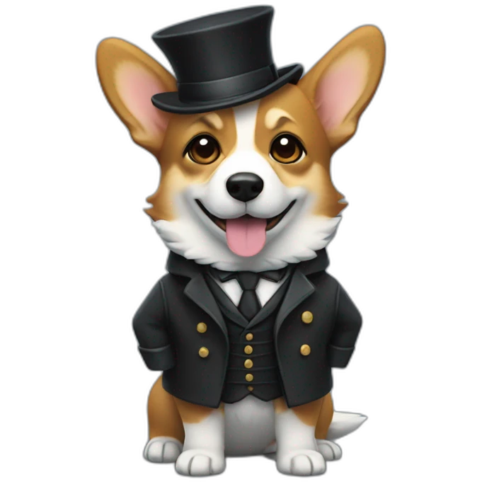 Corgi negro con traje de Sherlock holmes emoji