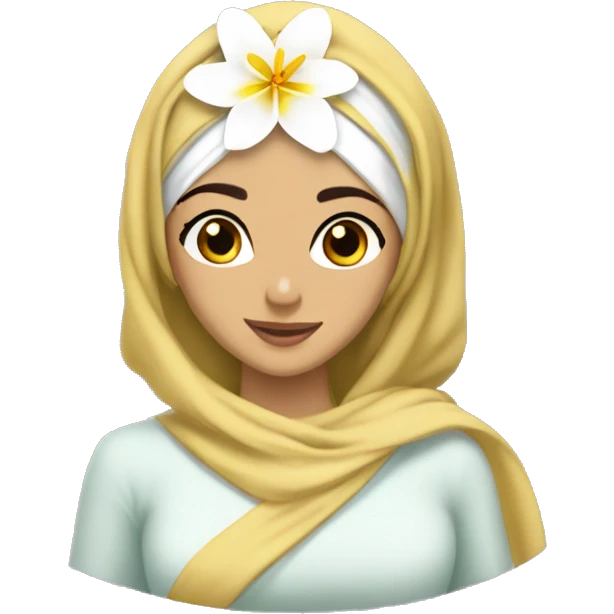  Jasmine flower with white petals and a yellow center of golden stamens. That is given by princess jasmine who wearing hijab emoji
