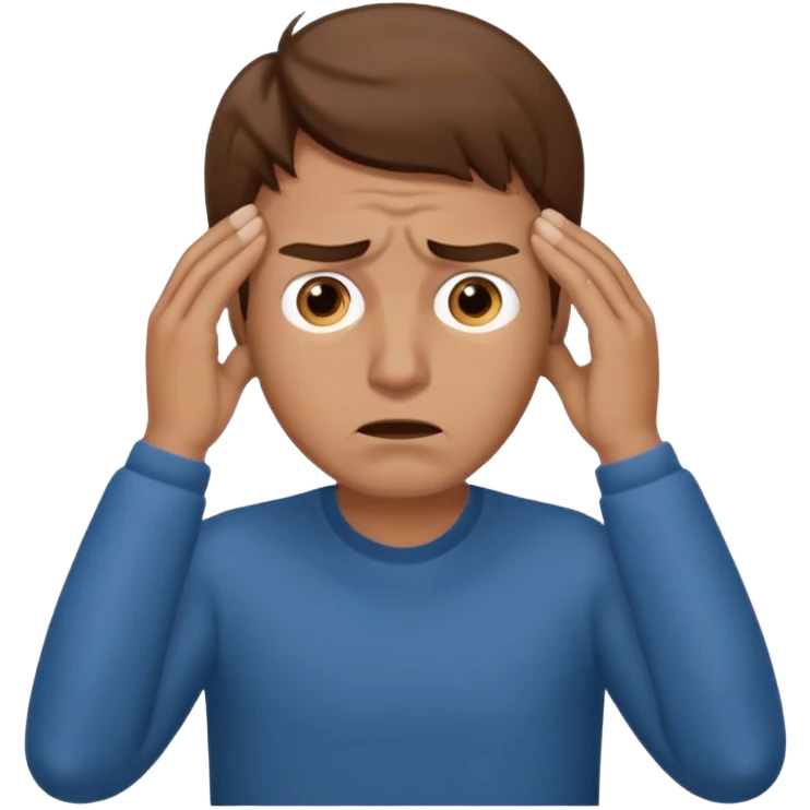  iOS emoji style - A stressed man stands and messages his temples. He has brown hair. Stress emoji
