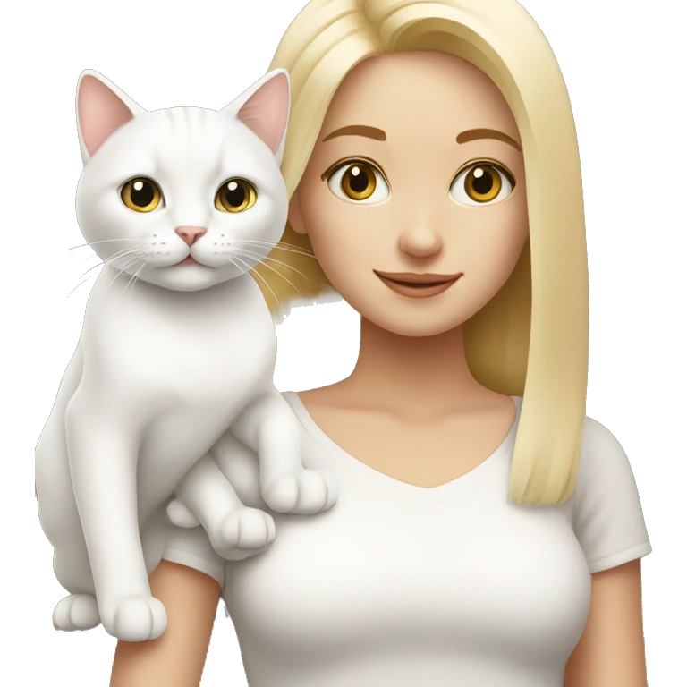 blonde girl with white cat emoji
