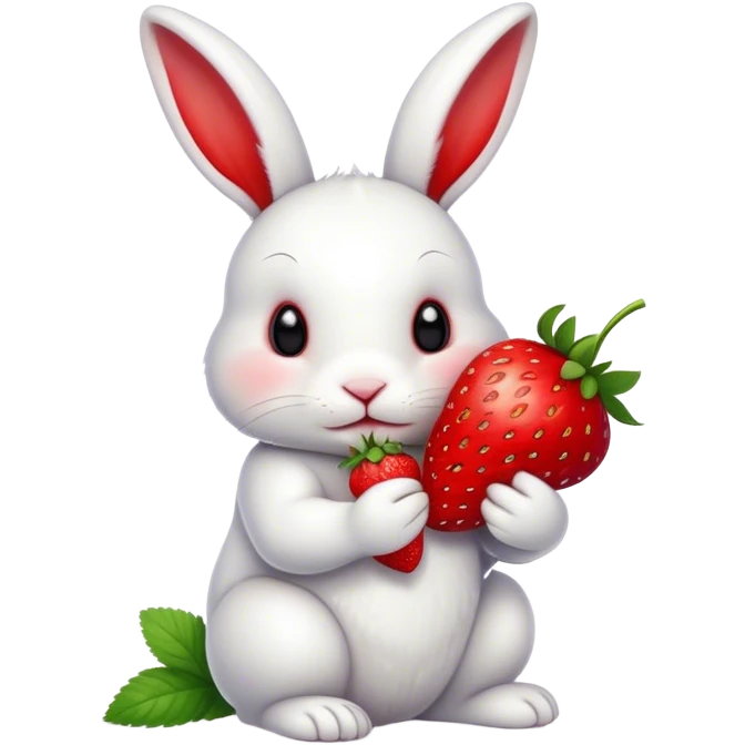 white bunny eating strawberry cute emoji