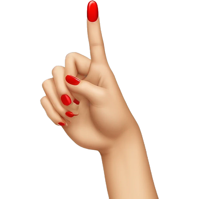 woman hand pointing with index finger, red nail varnish.  emoji