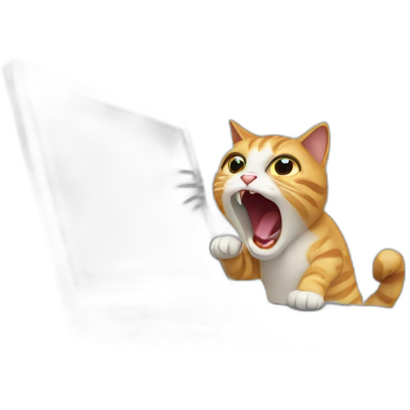 cat screaming at computer with code emoji
