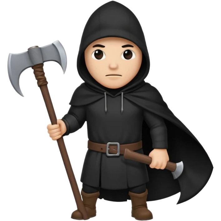 an executioner with a black hood/ sheet on his face so we can't see his face and a big axe in his hand emoji
