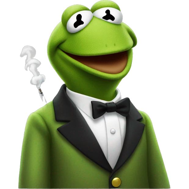 Kermit the frog wearing a smoking  emoji