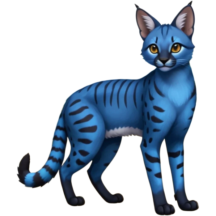 Realistic wild real life dark neon-blue caracal-serval-civet-genet-hybrid-animal-Fakémon-fursona photo IRL outside (full body) emoji