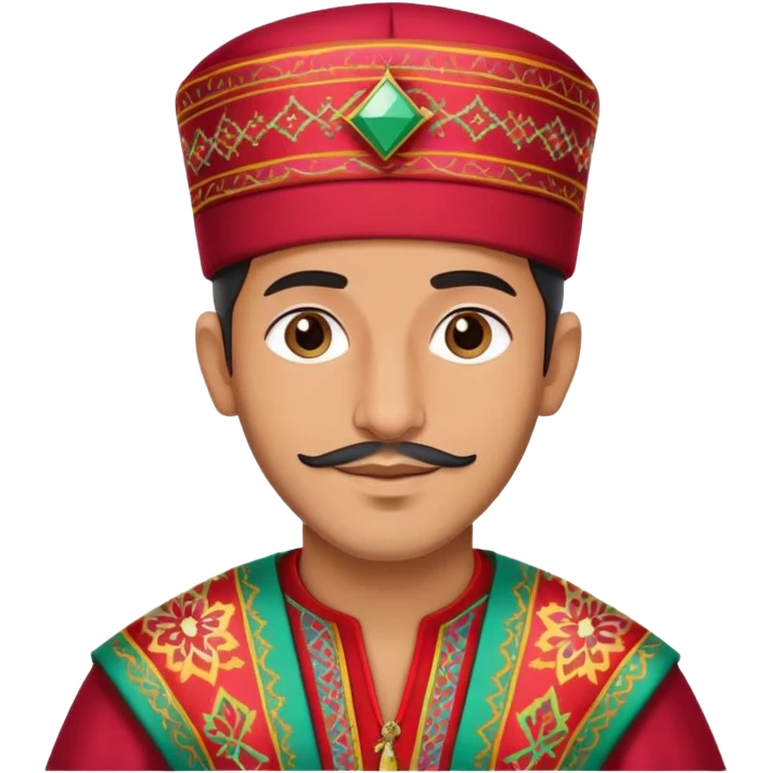 A Moroccan man wearing traditional clothing, fez hat, colorful caftan emoji