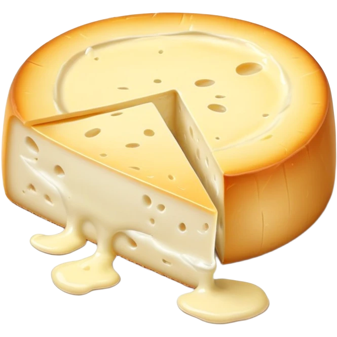 cinematic-realistic-brie-cheese-emoji,-featuring-a-creamy gooey center,-soft-ripened-cheese-with-a-delicate white rind-rendered-with-lifelike-detail-and-inviting,-natural-lightingwith a slide showing the gooey center emoji