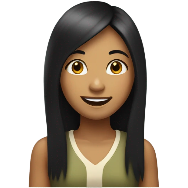a girl with long black hair olive skinned happy expression straight hair   emoji