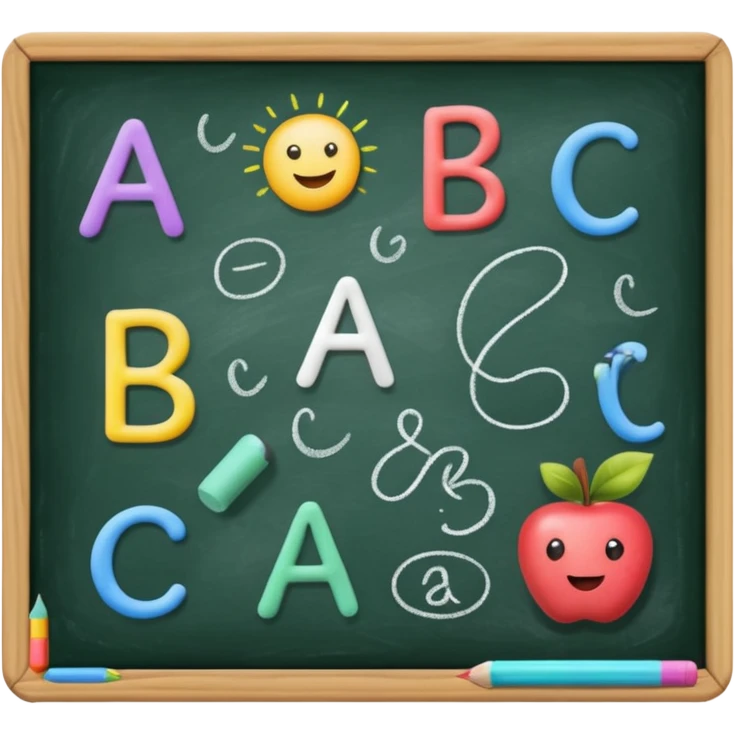 preschool classroom blackboard with A, B, C and doodles emoji