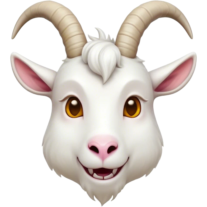 Cinematic Comical White Goat Portrait Emoji, Head tilted dramatically with an exaggeratedly amused expression, featuring a sleek white fur with a prominently quirky set of curved horns, wide, expressive eyes filled with playful disbelief, Simplified yet hilariously expressive features, highly detailed, glowing with a slightly sassy glow, high shine, dramatic yet playful, stylized with an air of cheeky mischief, bright and endearing, soft glowing outline, capturing the essence of a spirited and over-the-top goat, so meme-worthy it feels like it could side-eye its way into internet fame instantly! emoji