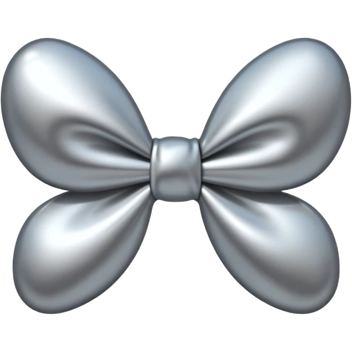 A cute bow emoji made of polished silver chrome, smooth rounded loops, glossy metallic surface, soft mirror reflections, subtle highlights, minimal and adorable proportions, iOS emoji style, centered composition, clean white background, soft studio lighting, no text, no outline, ultra high quality emoji