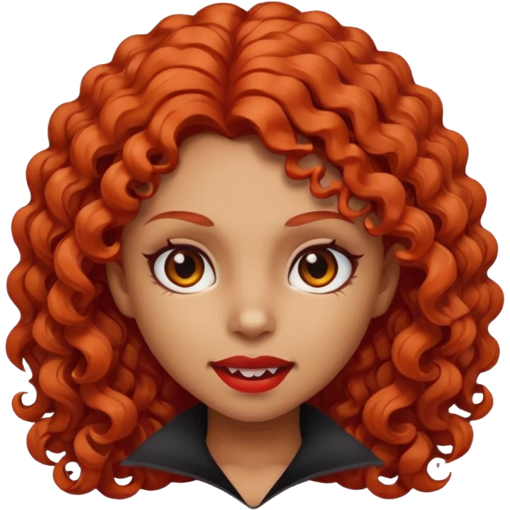 emoji de vampira menina com cabelo cacheado ruivo com pele morena clara e olhos pretos emoji