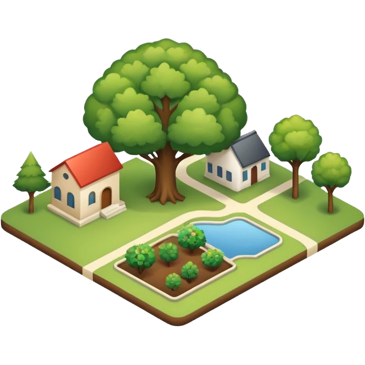 An icon featuring a local map, and regional landmarks, symbolizing local gardening. The design includes a tree, and 1 building, representing the unique geography and culture of a specific area. Transparent background highlights the exploration of local history and environment. emoji