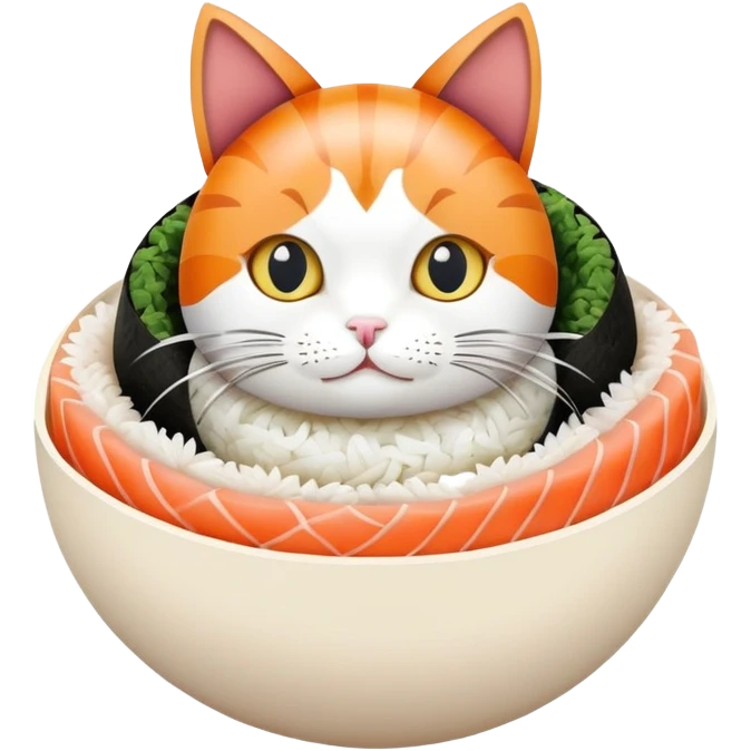 cat sitting in an egg made of sushi emoji