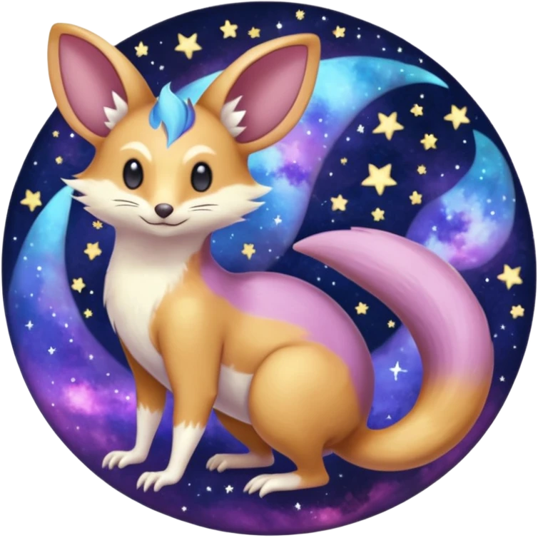 Nebula Celestial Lunar Starry Galactical Stellar Buizel-Minccino-Purrloin-Cresselia-Numbat-Bilby-Quoll-Meowstic-hybrid-fusion-creature (full body) emoji