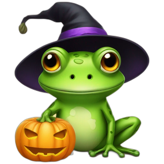 Halloween spooky frog with pumpkin emoji