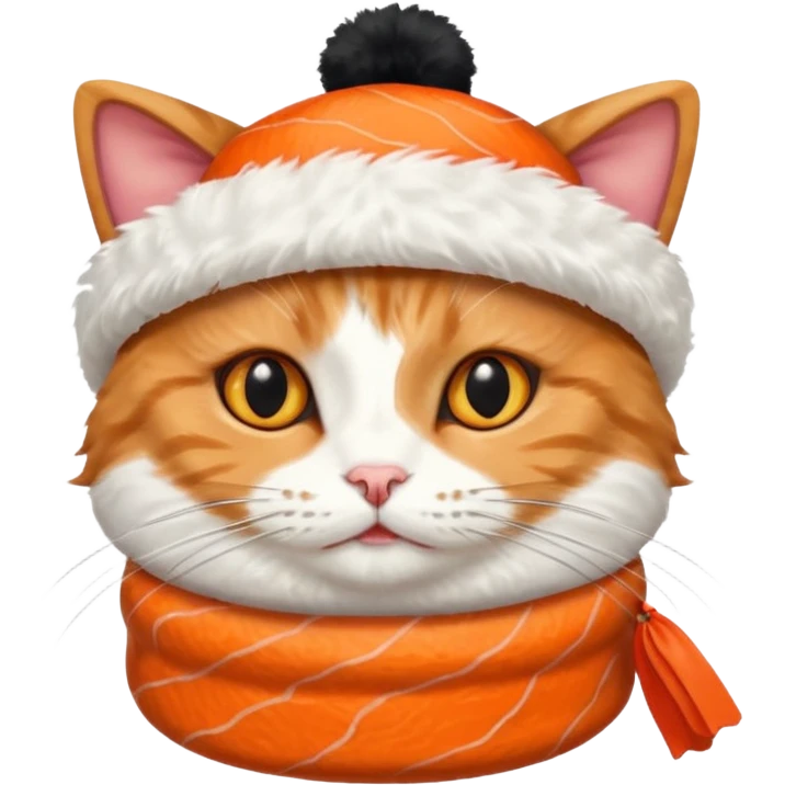 cat wearing a hat made out of sushi emoji