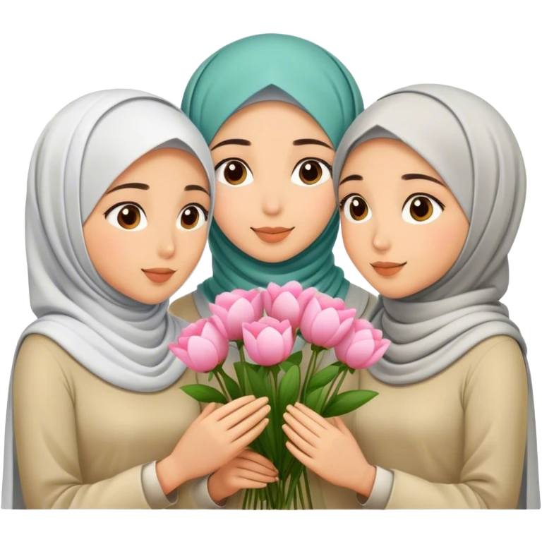 Girls in hijab smell beautiful flowers emoji