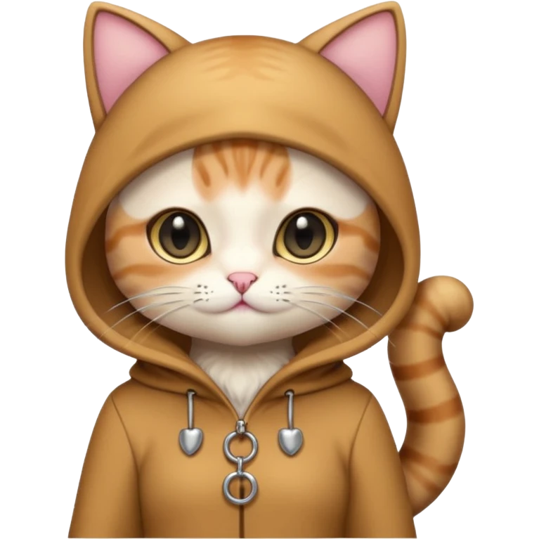 kawaii neko, cute outfit with bell brown cat. suit emoji