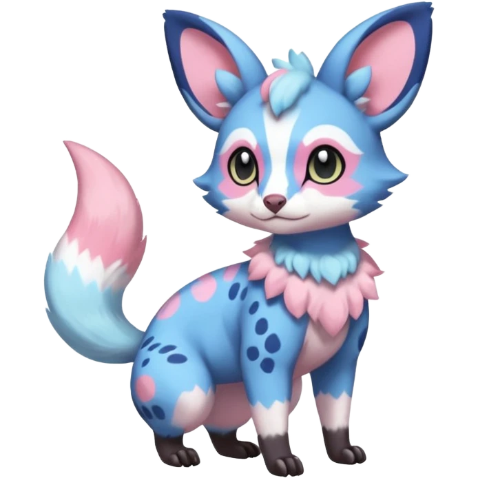 Rare realistic cute adorable epic aesthetic colorful Amaura-Sylveon-Civet-Genet-species-Fakemon-hybrid-creature, with markings, full body emoji