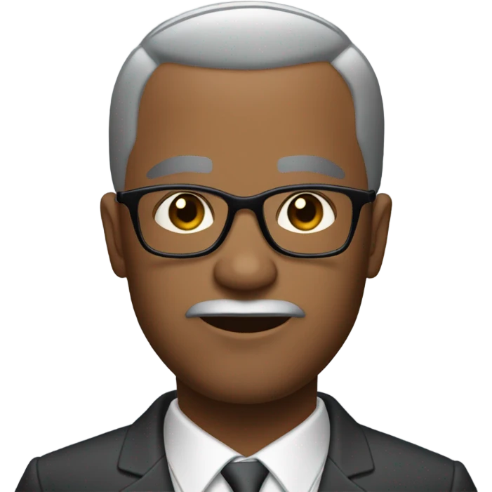 Dwayne Hunter  with small round face and suit and glasses and buzz cut and small black eyes and small gray beard and small black eyes and wrinkled forehead emoji
