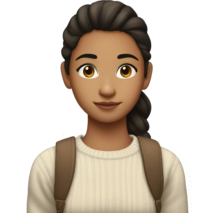 A 15 year old girl who is wearing a black and white sweater and has light brown skin, dark hair in ponytail, and has dark brown eyes emoji