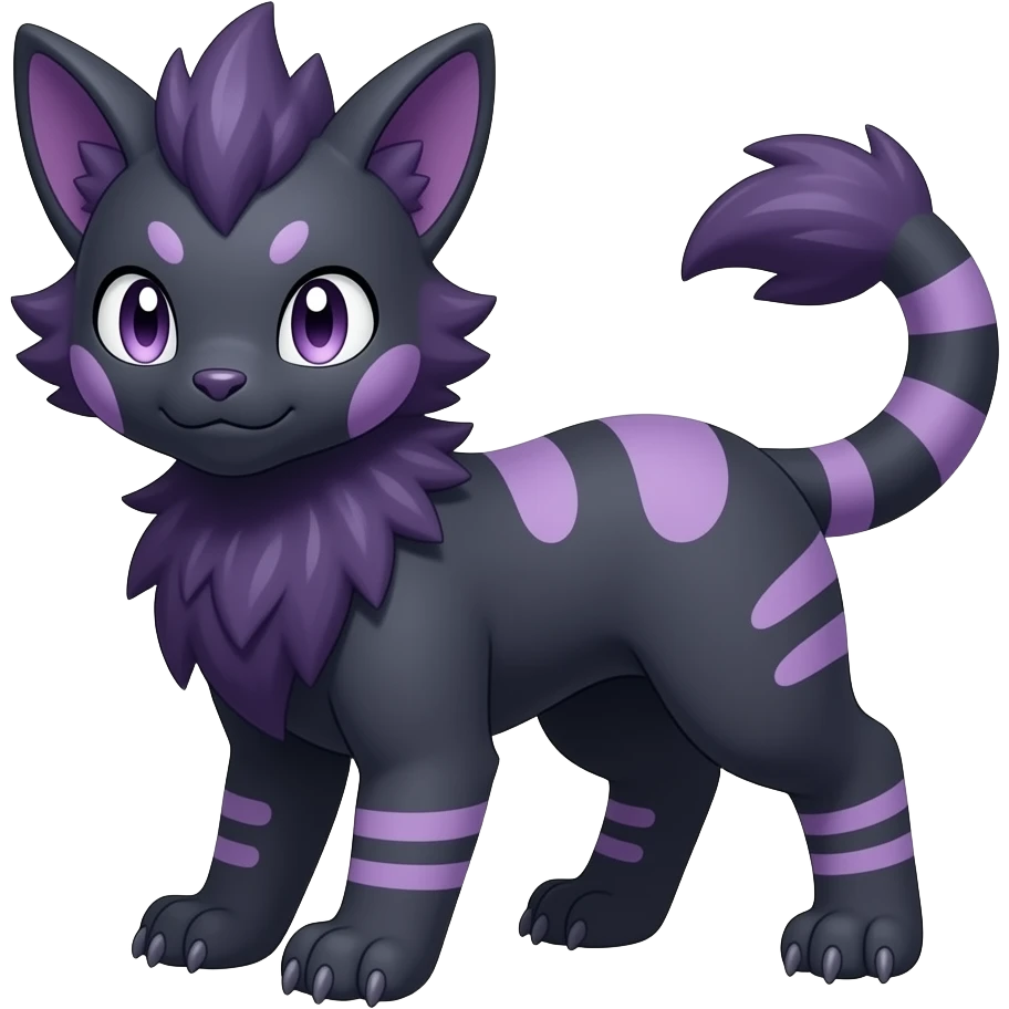 Dark black and purple anthro Fakémon-Wickerbeast-creature (full body) emoji