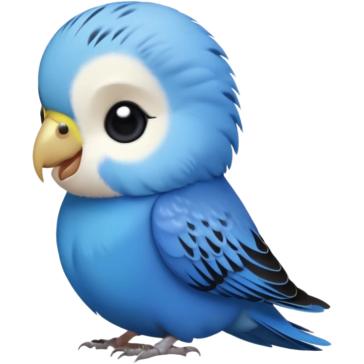 cinematic-cute-blue-budgie-portrait-emoji,-head-tilted-playfully-and-inquisitively,-featuring-a-brilliant-blue-feathered-fur-and white and black face-with-a-natural-sheen,-round,-sparkling-dark-eyes-filled-with-curiosity,-simplified-yet-irresistibly-adorable emoji