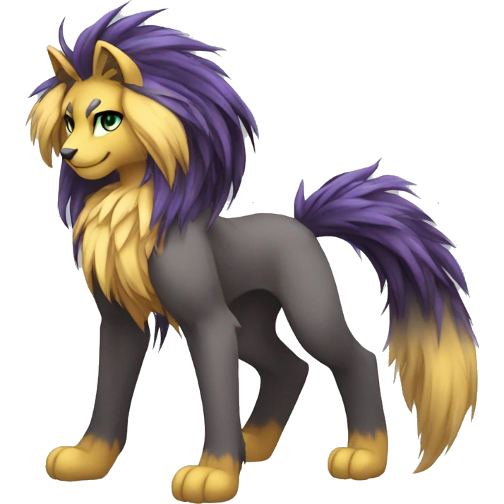 Anthro Sona Cool Edgy Cute Legendary Colorful Shy Shiny Fakemon-Fantasy-Creature With Long Hair-Mane Full Body Detailed High Quality emoji
