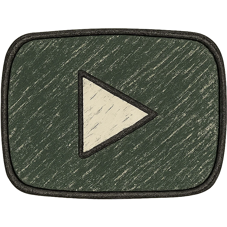 Minimalist YouTube logo with a rounded rectangle dark green fill and a light beige play triangle in the center, no other colors, simple and clean design, as per the reference image. emoji