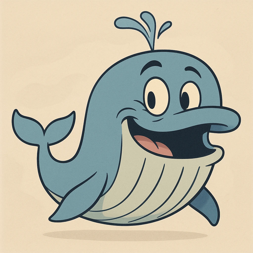 blue whale, cartoon style, playful expression emoji