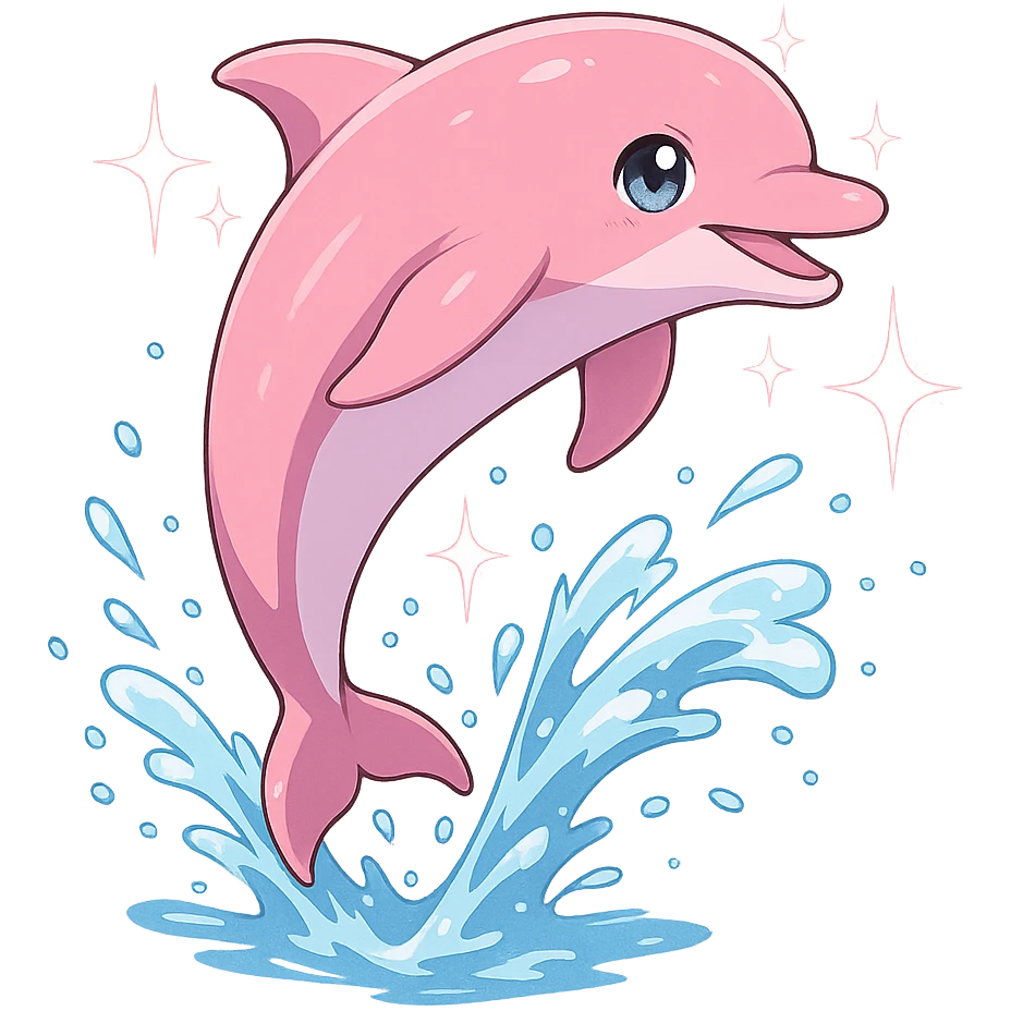 pink dolphin jumping, anime style, sparkles and water effects emoji