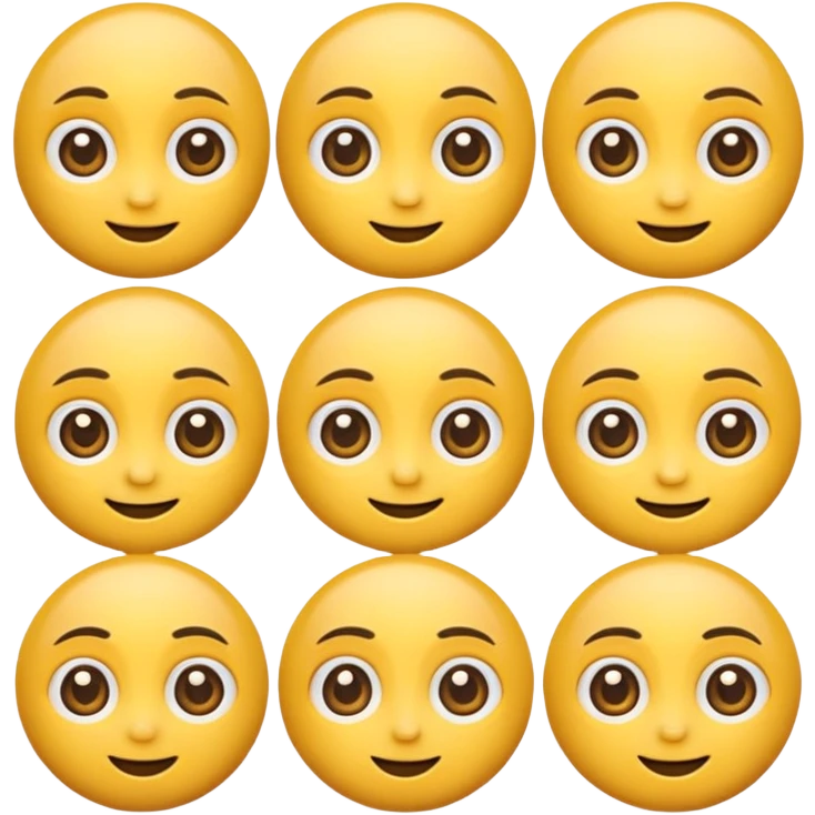 Cartoon emoji faces with big eyes looking in different directions — left, right, up, down — but all smiling” emoji
