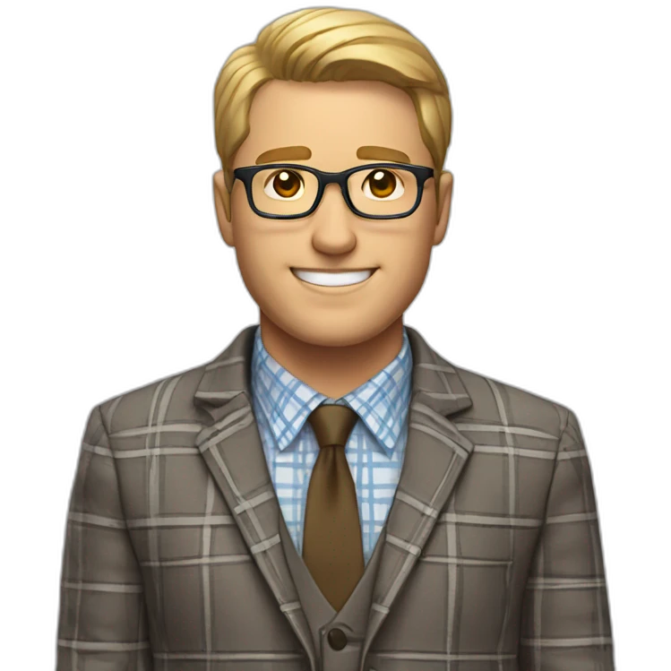 White man, short hair, glasses, plaid business shirt and sports coat. emoji