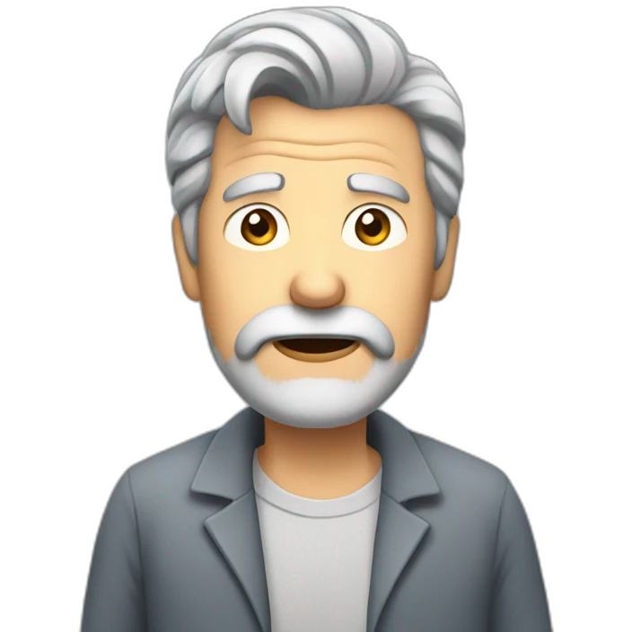 grey haired man, in grey casual suit, grey beard. looking shocked emoji