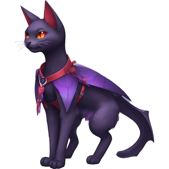 cool kawaii black purple red ethereal fantasy beautiful elegant nargacuga-bat-cat-Fakemon collar harness tie and leg spats full body emoji