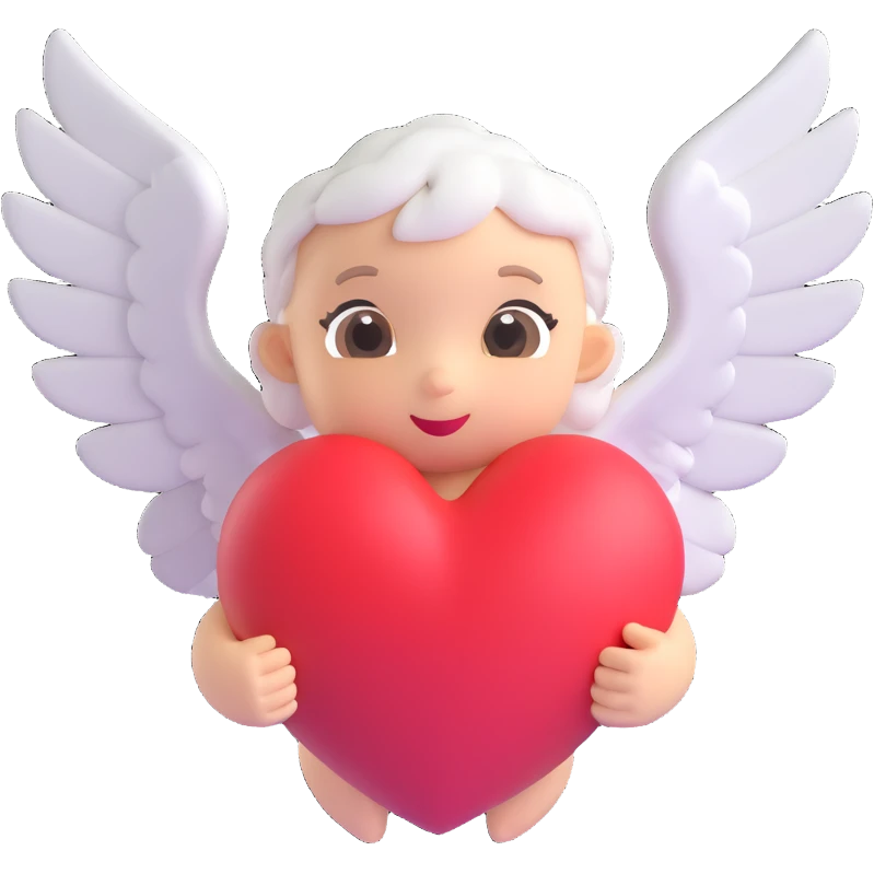 white cupid heart, 3d emoji style emoji