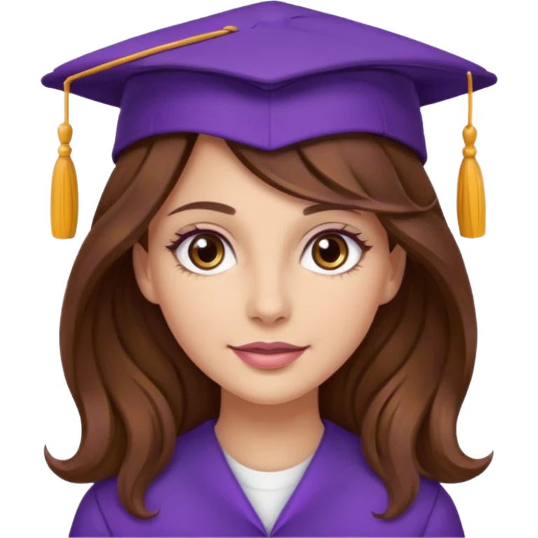beautiful  woman normal skin with more wavy more long long brown hair and hazel eyes with purple school hat emoji