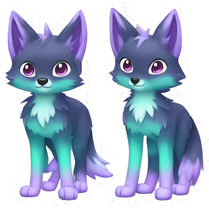 Cute cool black nebula green blue purple pink animal silver fox hybrid Fakemon full body emoji
