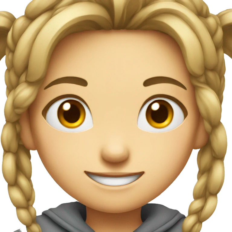 A young girl with wide smile but angry face  emoji